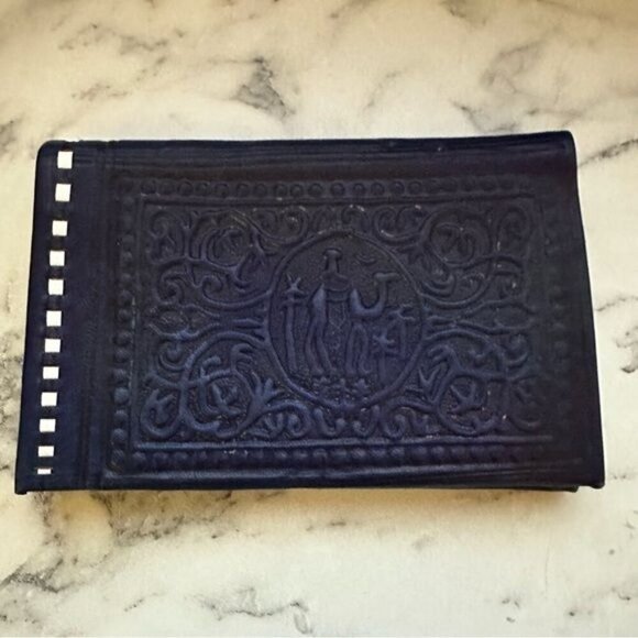 Treasures Of Morocco Handmade Moroccan By-fold Leather Wallet Large Navy - Picture 1 of 7